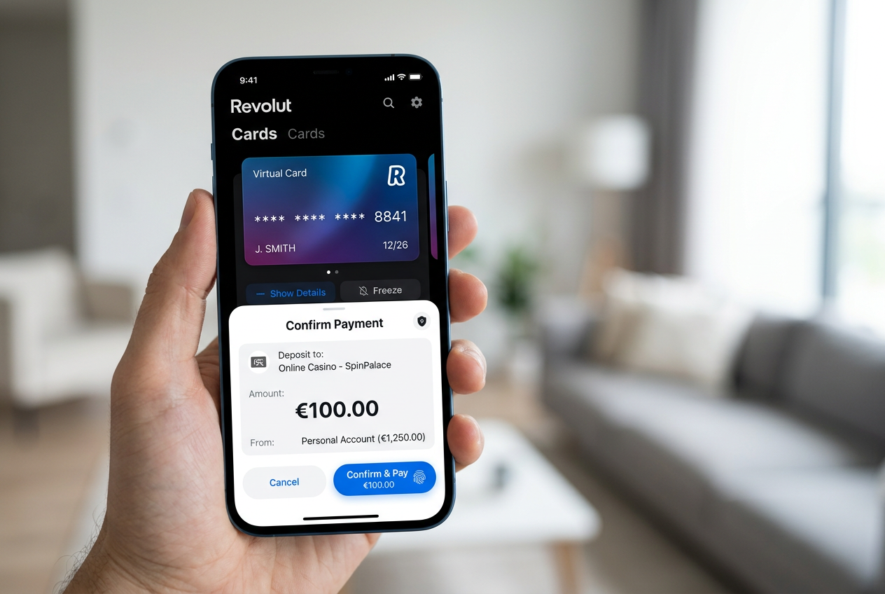 Instrukcja depozytu Revolut w kasynie - interfejs aplikacji mobilnej